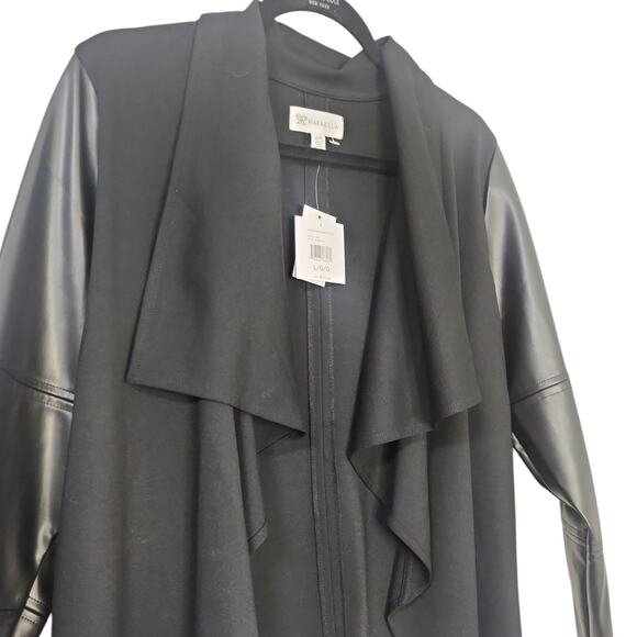 Rafaella black vegan leather and ponte draped front jacket size Large NWT - Picture 5 of 9